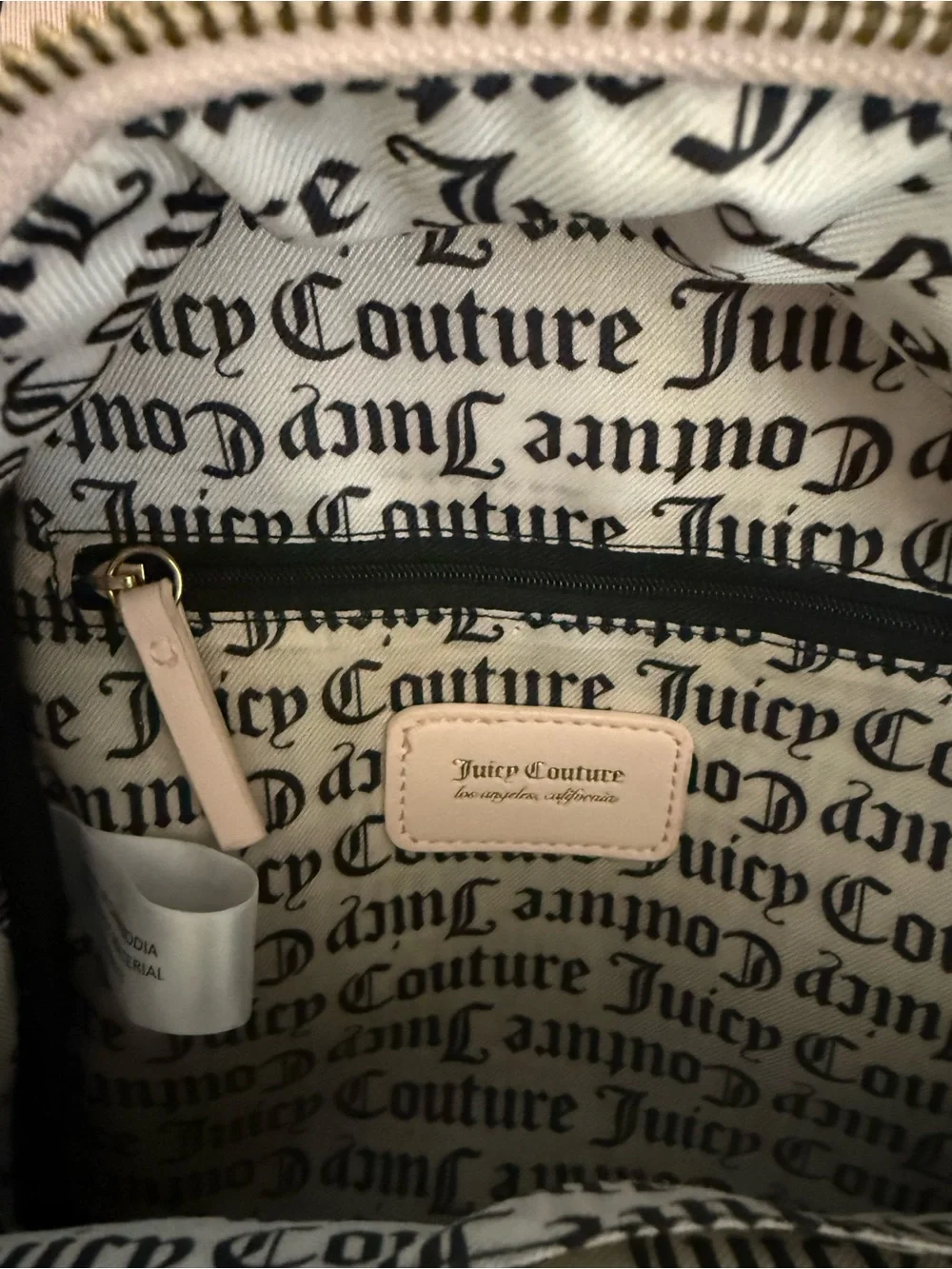 Juicy Couture Blush Pink Mini Backpack with Embossed Logo Rhinestone Heart Charm